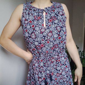 Keyhole Paisley Dress with Drawstring Waist